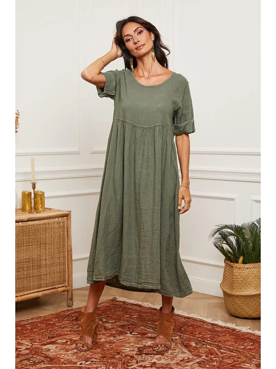 Zdjęcie produktu La Compagnie Du Lin Lniana sukienka w kolorze khaki rozmiar: XL