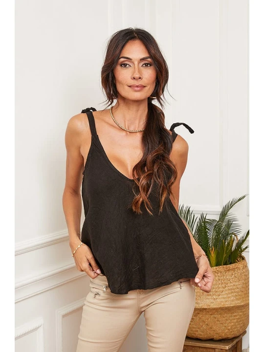 Zdjęcie produktu La Compagnie Du Lin Lniany top "Filena" w kolorze czarnym rozmiar: XL
