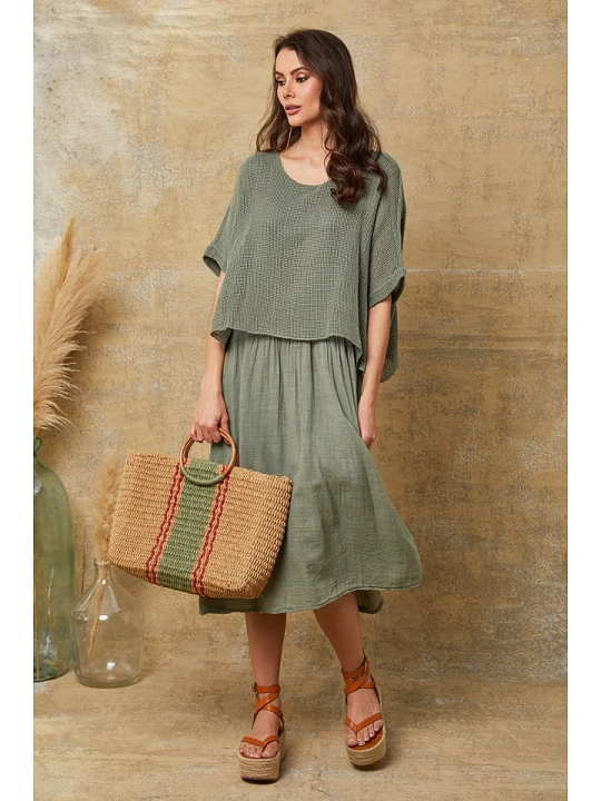 Zdjęcie produktu La Compagnie Du Lin Sukienka "Dilla" w kolorze khaki rozmiar: XL