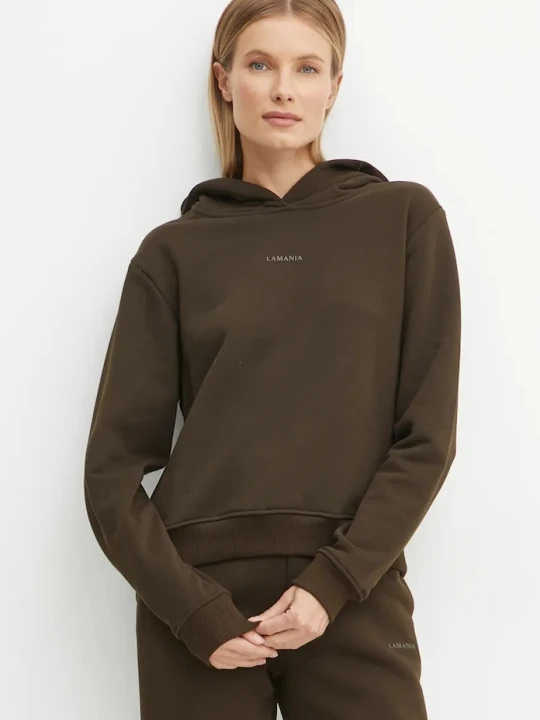 Zdjęcie produktu La Mania bluza z kapturem damska z bawełną ALI brązowy