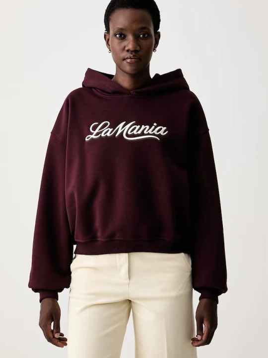Zdjęcie produktu La Mania bluza z kapturem damska z bawełną LUMA bordowy