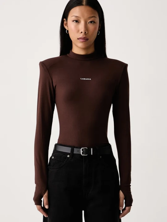 Zdjęcie produktu La Mania longsleeve damski z wiskozą brązowy