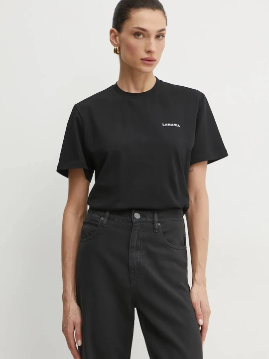 Zdjęcie produktu La Mania T-shirt damski bawełniany czarny