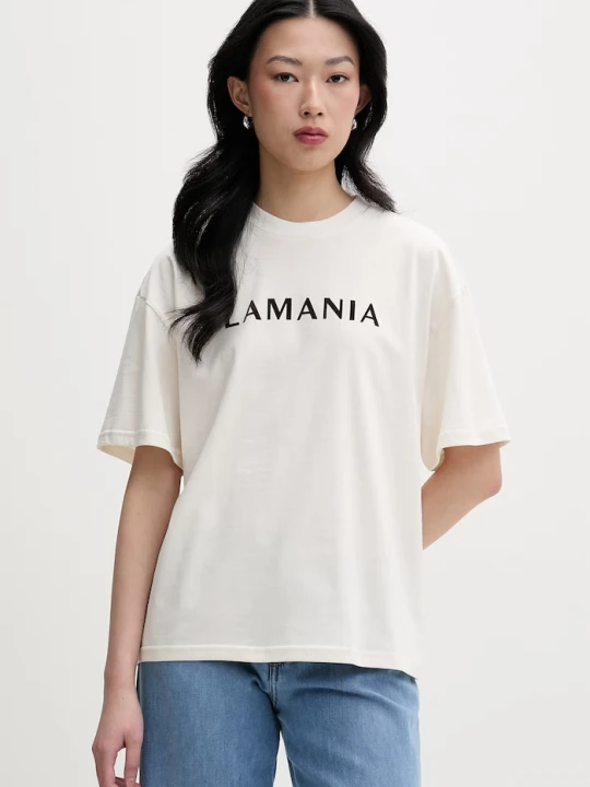 Zdjęcie produktu La Mania T-shirt damski bawełniany CHUCK beżowy