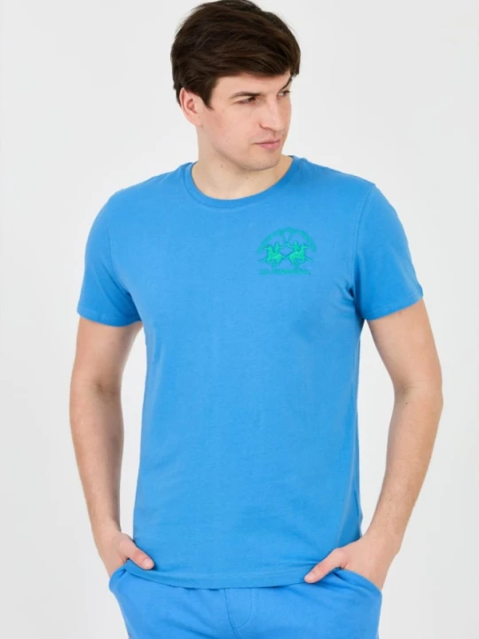 Zdjęcie produktu LA MARTINA Błękitny męski t-shirt z dużym logo, Rozmiar XXL Niebieski