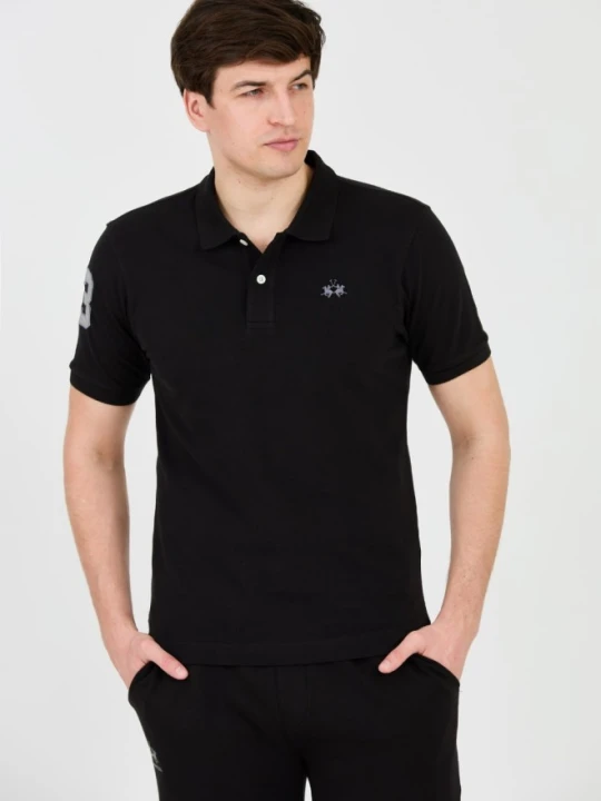 Zdjęcie produktu LA MARTINA Czarne męskie polo z małym logo, Rozmiar XXL