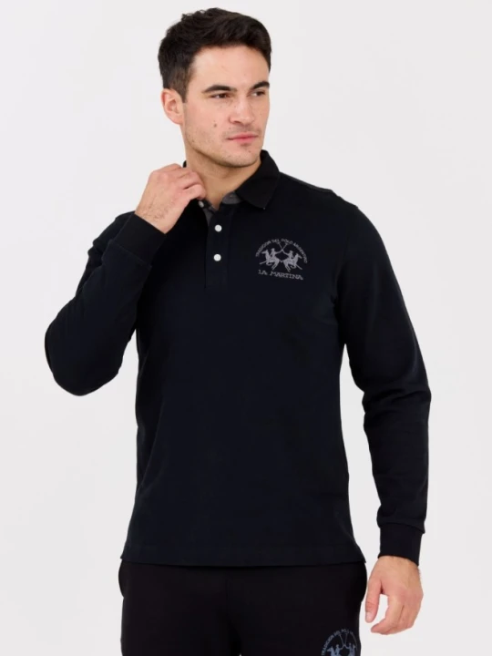 Zdjęcie produktu LA MARTINA Czarny męski longsleeve polo HEAVY JERSEY, Rozmiar M