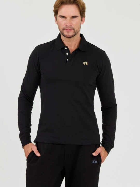 Zdjęcie produktu LA MARTINA Czarny męski longsleeve polo Piquet Stretch, Rozmiar 3XL