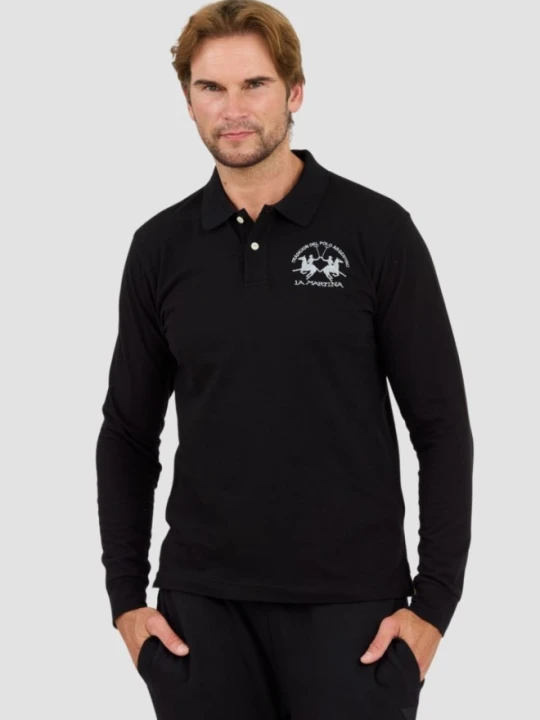 Zdjęcie produktu LA MARTINA Czarny męski longsleeve polo Piquet Stretch, Rozmiar XL