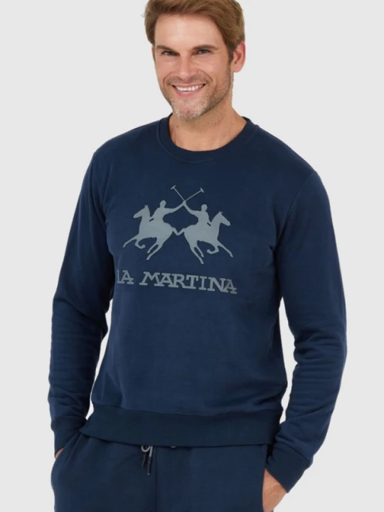 Zdjęcie produktu LA MARTINA Granatowa bluza męska z szarym logo, Rozmiar XXL Niebieski