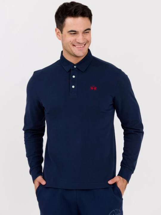 Zdjęcie produktu LA MARTINA Granatowy męski longsleeve polo HEAVY JERSEY, Rozmiar M Czarny