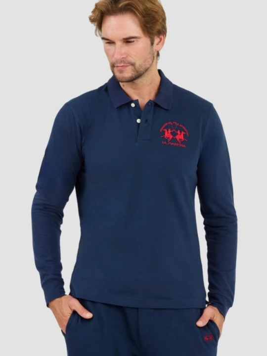 Zdjęcie produktu LA MARTINA Granatowy męski longsleeve polo Piquet Stretch, Rozmiar XXL Czarny