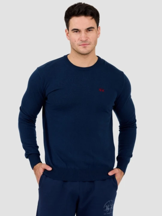 Zdjęcie produktu LA MARTINA Granatowy męski sweter BASIC COTTON WOOL, Rozmiar 3XL Niebieski