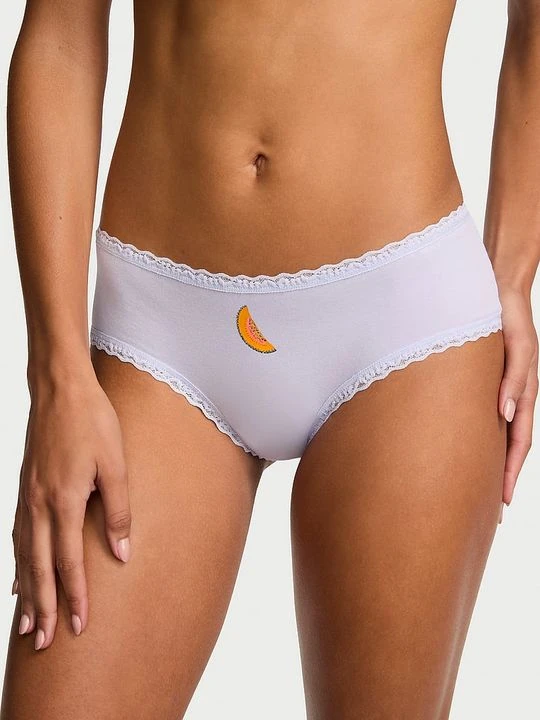 Zdjęcie produktu Lace Trim Majtki bawełniane z koronką na krawędziach Lace-Waist Cheeky Victoria's Secret Niebieski