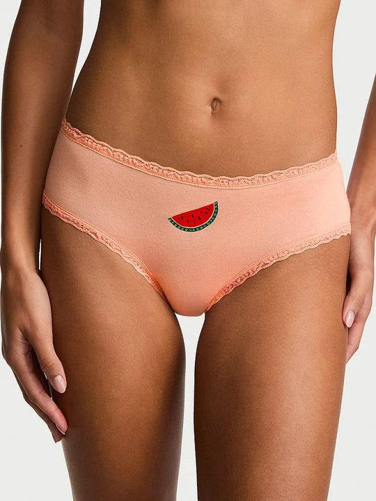 Zdjęcie produktu Lace Trim Majtki bawełniane z koronką na krawędziach Lace-Waist Cheeky Victoria's Secret Pomarańczowy