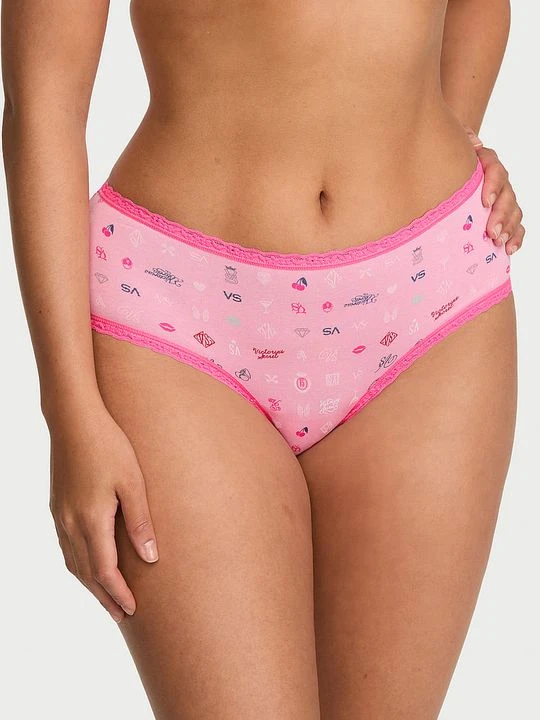 Zdjęcie produktu Lace Trim Majtki bawełniane z koronką na krawędziach Lace-Waist Cheeky Victoria's Secret Z nadrukiem
