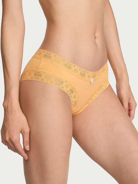 Zdjęcie produktu Lace Trim Majtki bawełniane z koronką szydełkową Cheeky Victoria's Secret Żółty