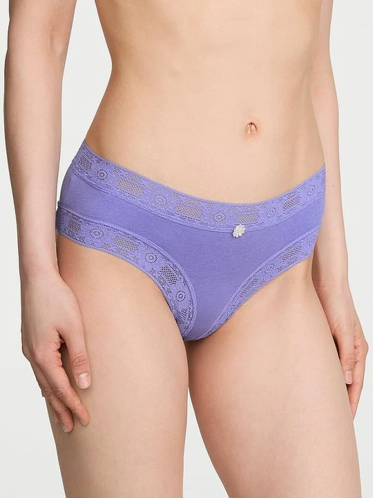 Zdjęcie produktu Lace Trim Majtki bawełniane z koronką szydełkową Cheeky Victoria's Secret Niebieski