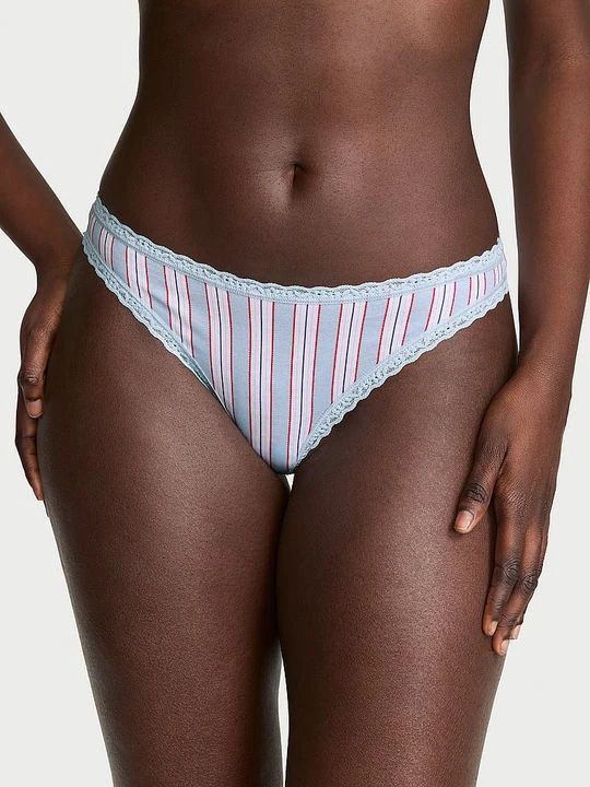 Zdjęcie produktu Lace Trim Stringi bawełniane z koronką na krawędziach Lace-Waist Victoria's Secret Paski
