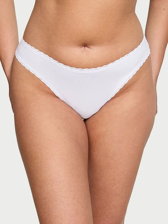Zdjęcie produktu Lacie Majtki bawełniane z koronką Lace-Trim Bikini Victoria's Secret Biały