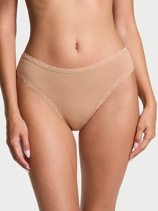 Zdjęcie produktu Lacie Majtki bawełniane z koronką Lace-Trim Bikini Victoria's Secret Beżowy