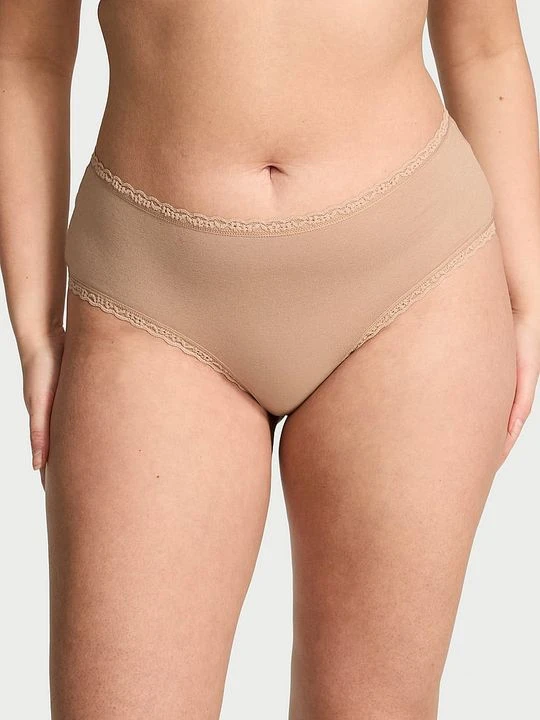 Zdjęcie produktu Lacie Majtki bawełniane z koronką na krawędziach Lace-Waist Cheeky Victoria's Secret Beżowy