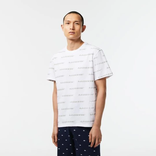 Zdjęcie produktu Lacoste Active Erkek Kısa Kollu Bisiklet Yaka Baskılı Beyaz Pijama Üstü
