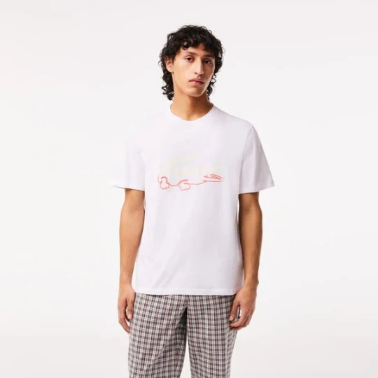 Zdjęcie produktu Lacoste Active Erkek Kısa Kollu Bisiklet Yaka Baskılı Beyaz Pijama Üstü