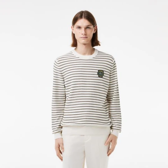 Zdjęcie produktu Lacoste bawełniany sweter z okrągłym dekoltem w paski