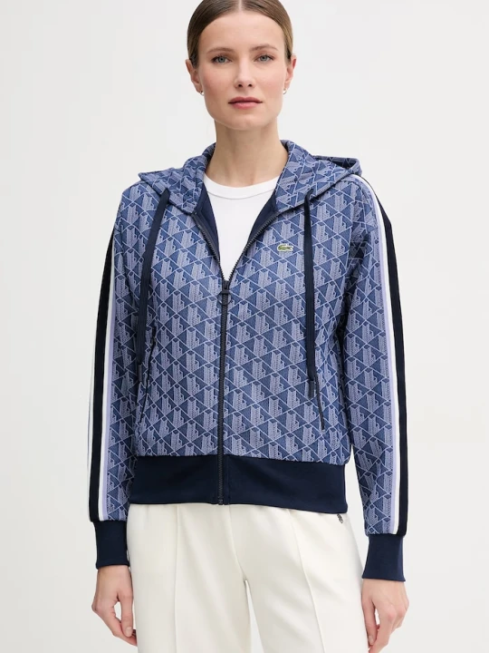 Zdjęcie produktu Lacoste bluza rozpinana z kapturem damska z bawełną granatowy