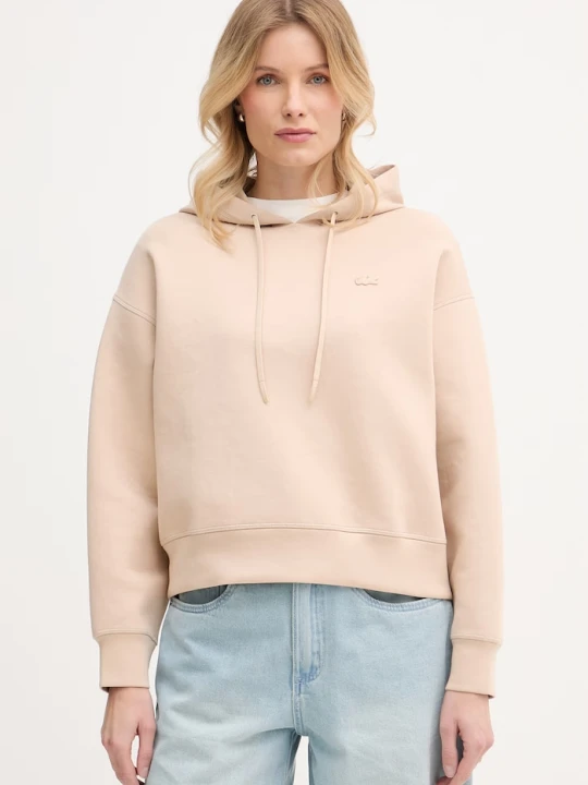 Zdjęcie produktu Lacoste bluza z kapturem damska z bawełną beżowy