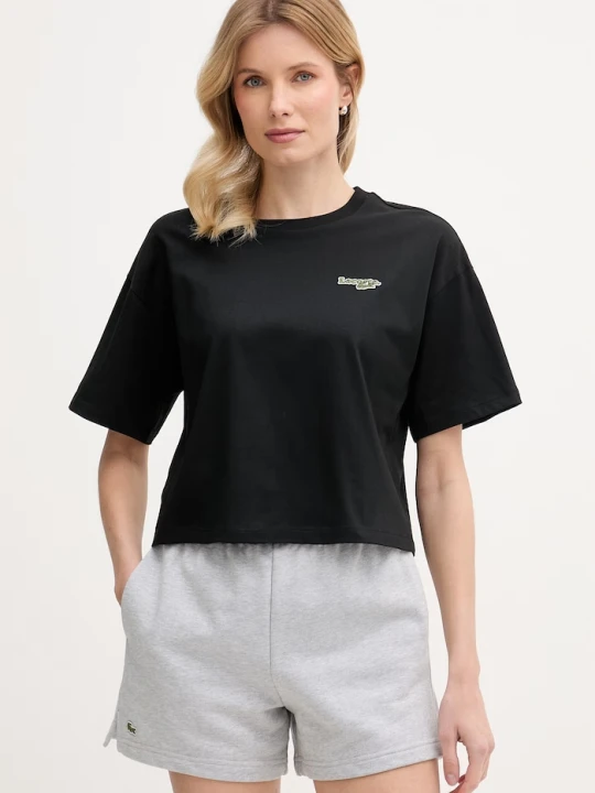 Zdjęcie produktu Lacoste crop top damski bawełniany czarny