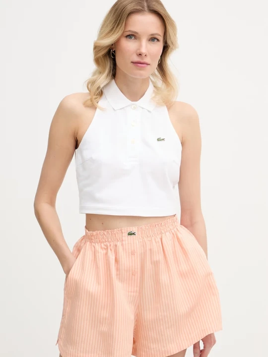 Zdjęcie produktu Lacoste crop top damski bawełniany z elastanem biały