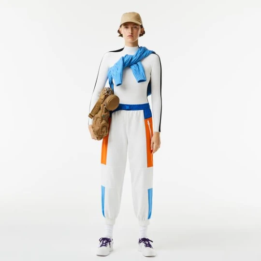 Zdjęcie produktu Lacoste damski sweter bezszwowy z lampasami w kontrastowym kolorze