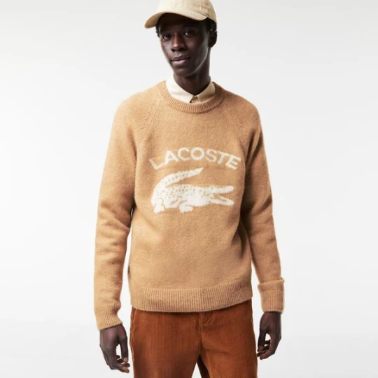 Zdjęcie produktu Lacoste Erkek Bisiklet Yaka Baskılı Kahverengi Kazak