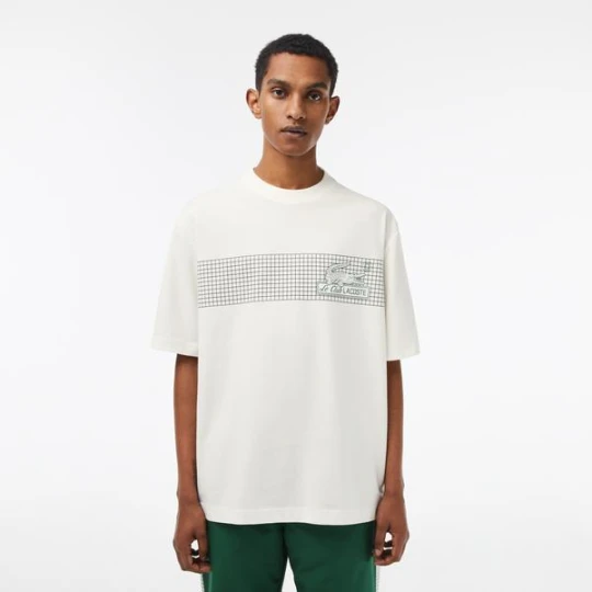 Zdjęcie produktu Lacoste Erkek Loose Fit Bisiklet Yaka Baskılı Beyaz T-Shirt