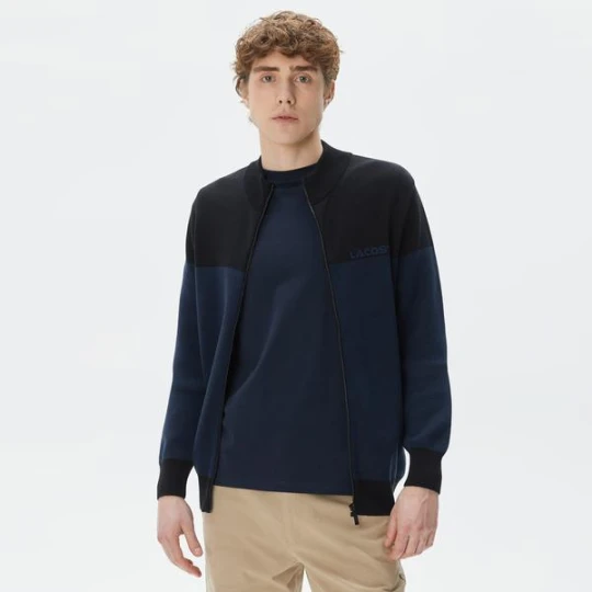 Zdjęcie produktu Lacoste Erkek Regular Fit Uzun Kollu Dik Yaka Renk Bloklu Siyah Triko