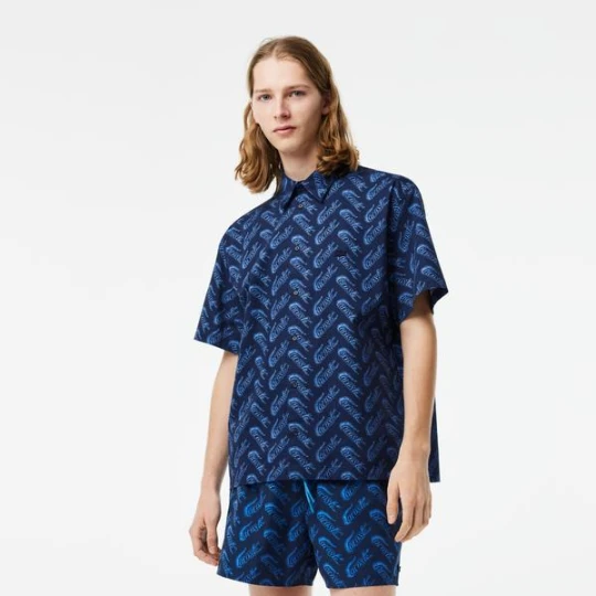 Zdjęcie produktu Lacoste Erkek Relaxed Fit Kısa Kollu Desenli Mavi Gömlek