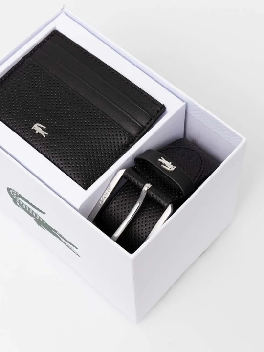 Zdjęcie produktu Lacoste etui na karty i pasek skórzany czarny