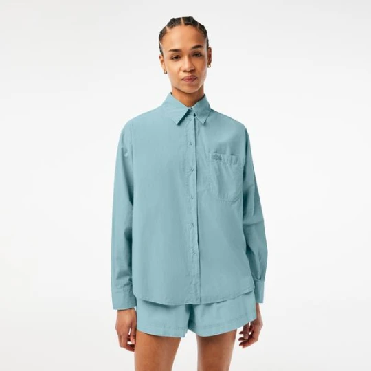 Zdjęcie produktu Lacoste Kadın Oversize Uzun Kollu Mavi Gömlek