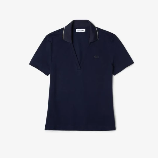 Zdjęcie produktu Lacoste Kadın Slim Fit Kısa Kollu V Yaka Lacivert Polo
