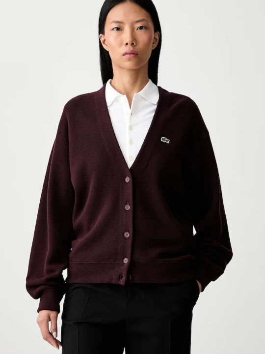Zdjęcie produktu Lacoste kardigan damski z wełną bordowy