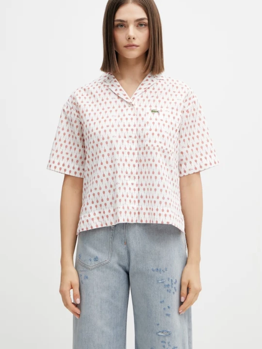 Zdjęcie produktu Lacoste koszula damska z dodatkiem lnu biały
