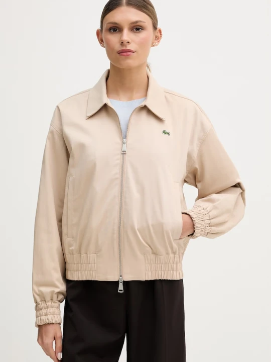 Zdjęcie produktu Lacoste krótka kurtka damska bawełniana z elastanem beżowy