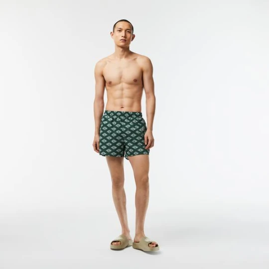 Zdjęcie produktu Lacoste męskie dwukolorowe kąpielówki z nadrukiem monogramu ZIELONO