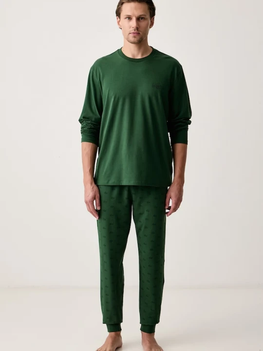 Zdjęcie produktu Lacoste piżama dwuczęściowa męska bawełniana z elastanem zielony