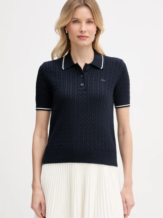 Zdjęcie produktu Lacoste polo swetrowe damskie z bawełną granatowy
