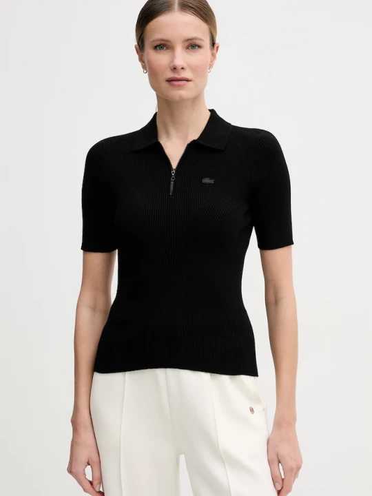 Zdjęcie produktu Lacoste polo swetrowe damskie z wiskozą czarny