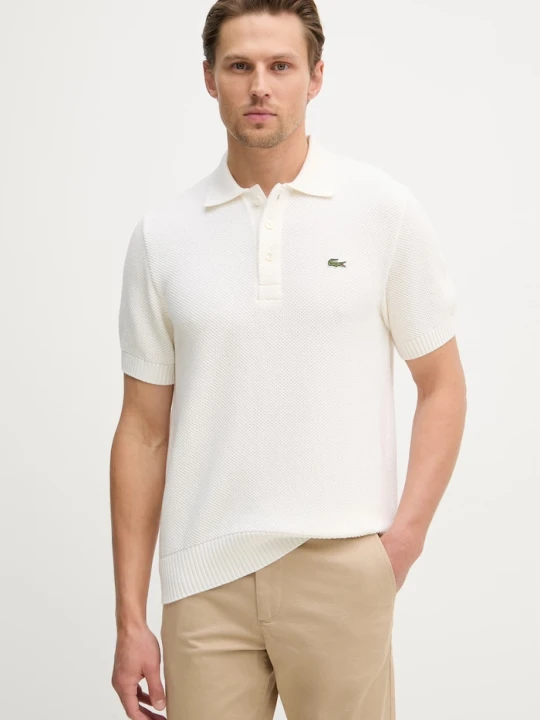 Zdjęcie produktu Lacoste polo swetrowe męskie z dodatkiem wełny beżowy