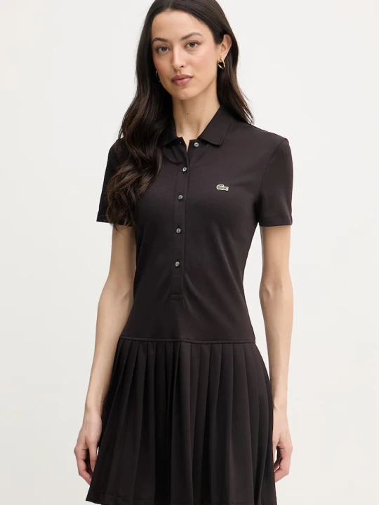 Zdjęcie produktu Lacoste sukienka polo z bawełną brązowy
